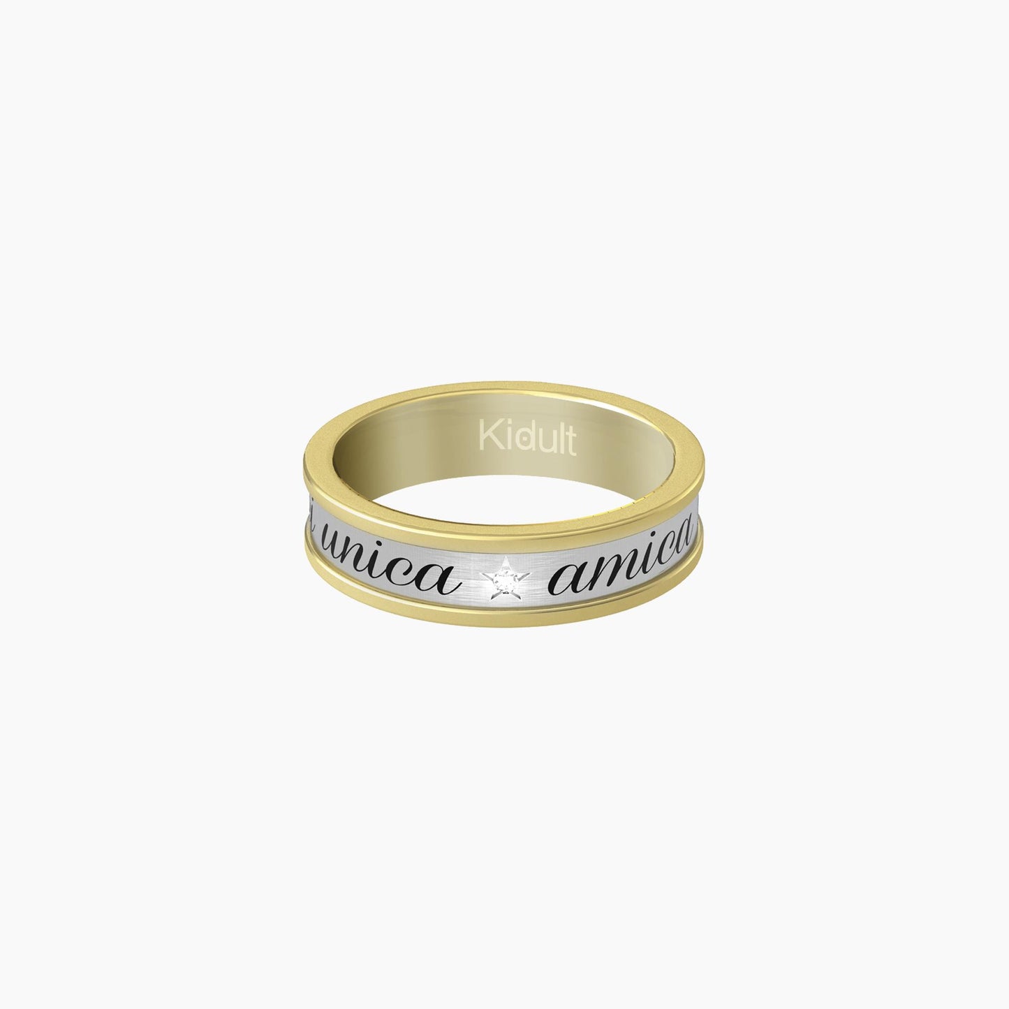 Anello amica con bordo dorato e frase CUORE AMICA SEI UNICA 721002