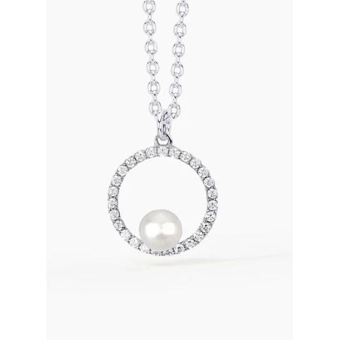 Girocollo in argento con ciondolo a cerchio in zirconi con perla coltivata SUNRISE 553259 Mabina