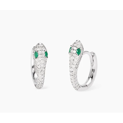 Orecchini a cerchio in argento con serpente e smeraldi sintetici SNAKE 563977