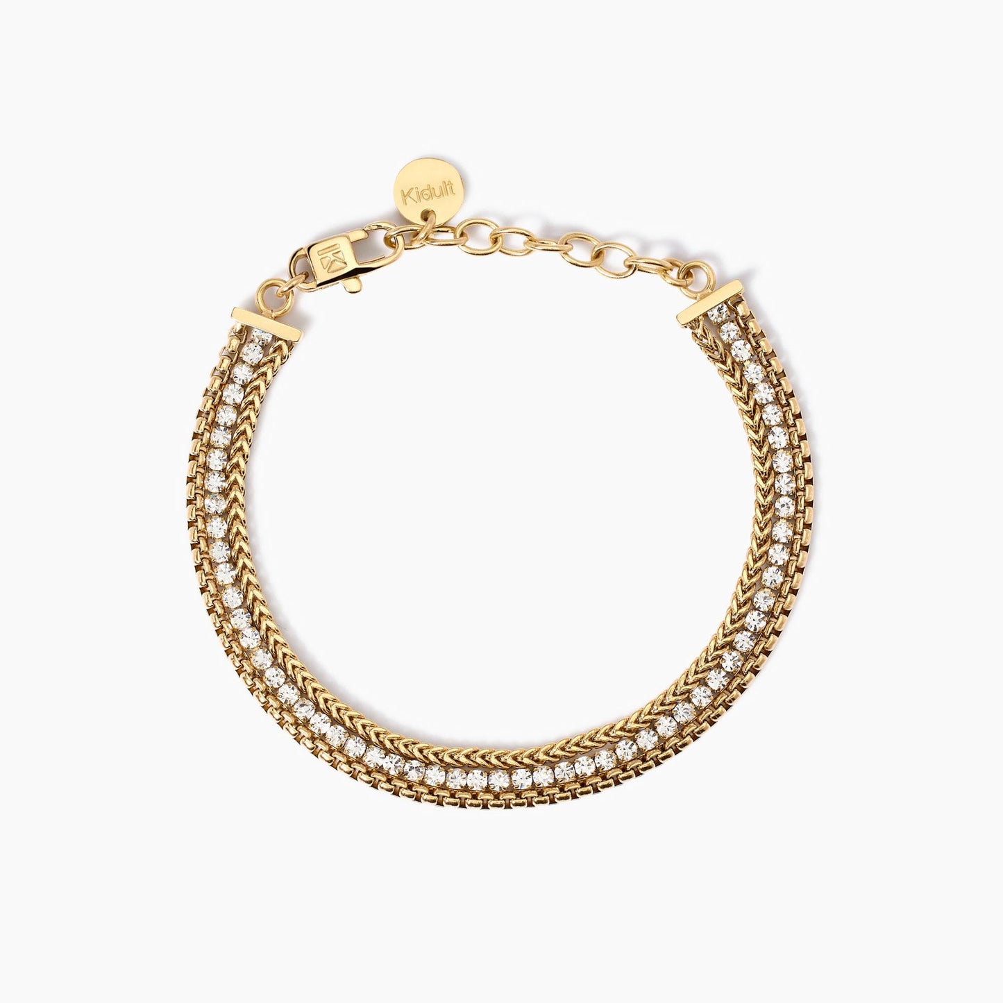 Bracciale kidult dorato con due catene e tennis 831026