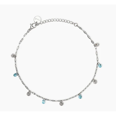 Cavigliera Kidult Style in acciaio con charms martellati e glass azzurri 831273