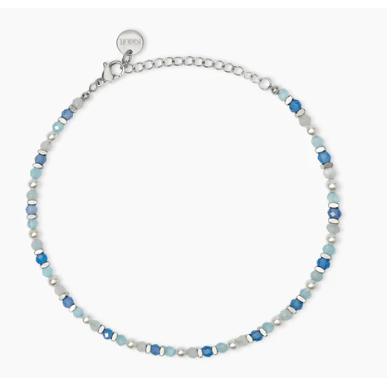 Cavigliera Kidult Style con perle conchiglia e pietre azzurre 831277