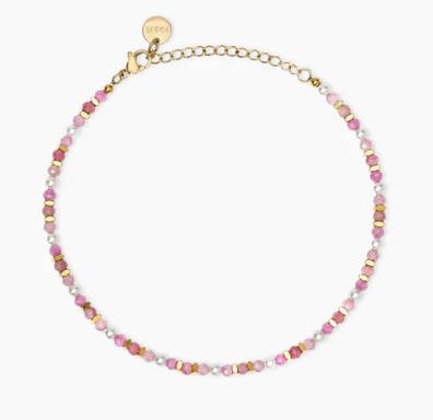 Cavigliera Kidult Style con perle conchiglia e pietre rosa 831279