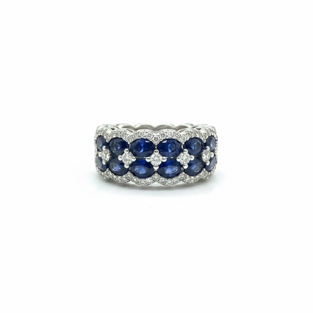 Anello a fascia in oro bianco, brillanti e zaffiri Giorgio Visconti ABX17424Z