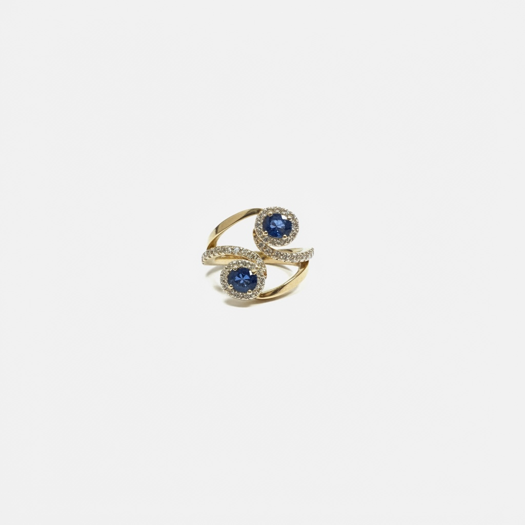 Anello bilogy in oro rosa con diamanti e zaffiri Crivelli