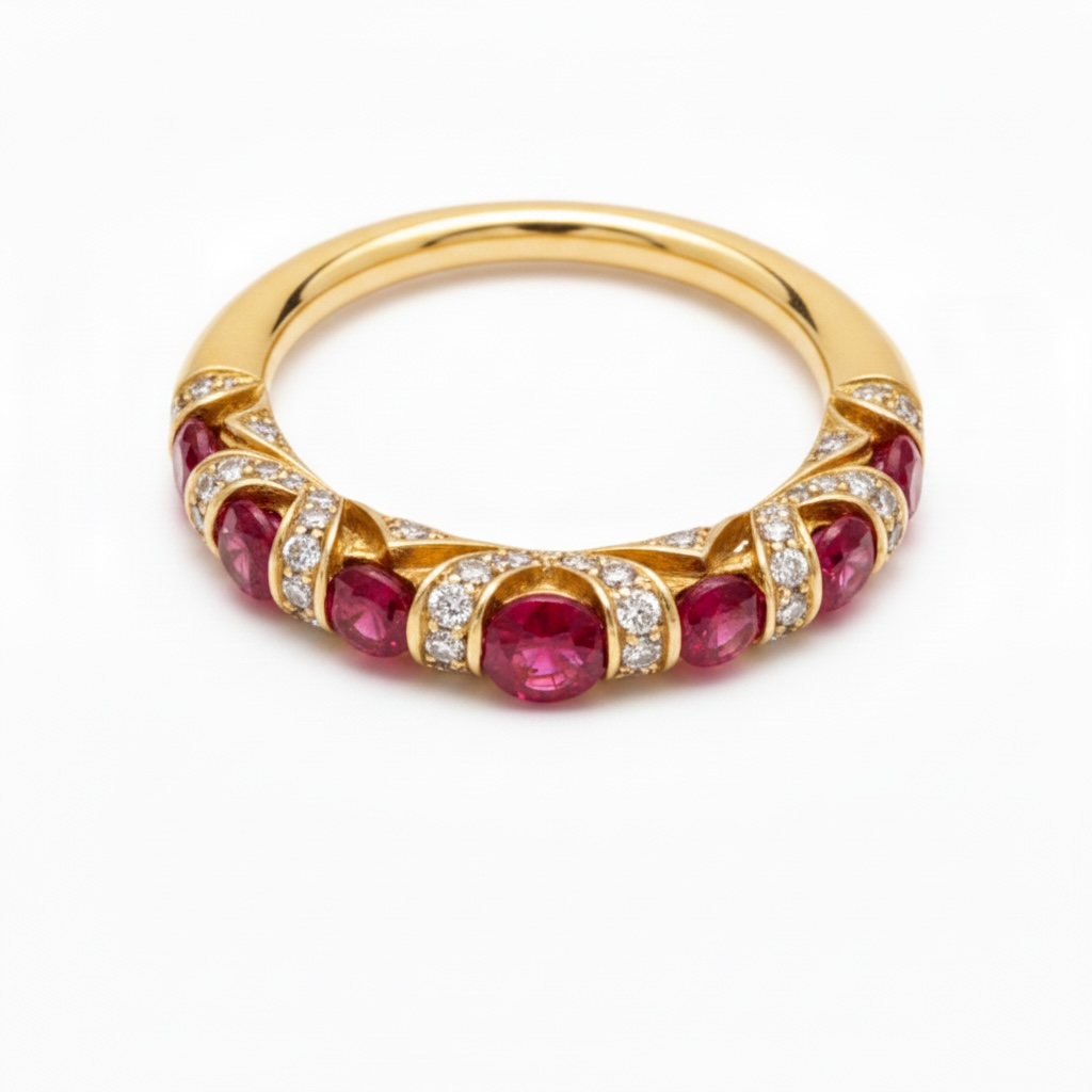 Anello fedina in oro rosa con diamanti e rubini Giorgio Visconti AR17125R