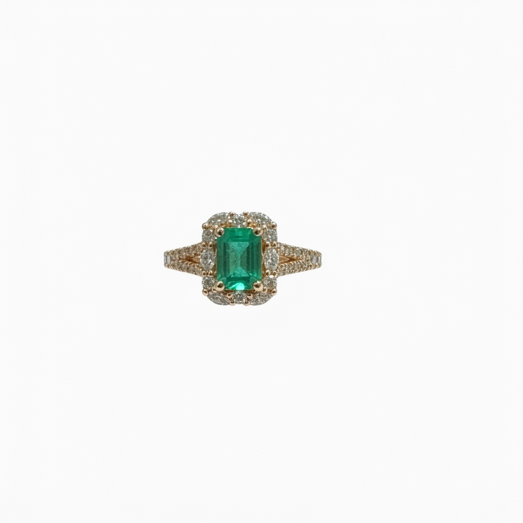 Anello in oro rosa con diamanti e smeraldo Crivelli