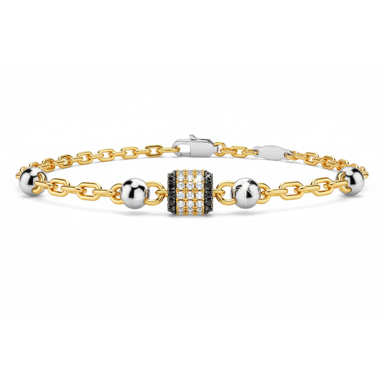 Bracciale sfera in oro 18carati e diamanti neri e bianchi ub163gb Zancan