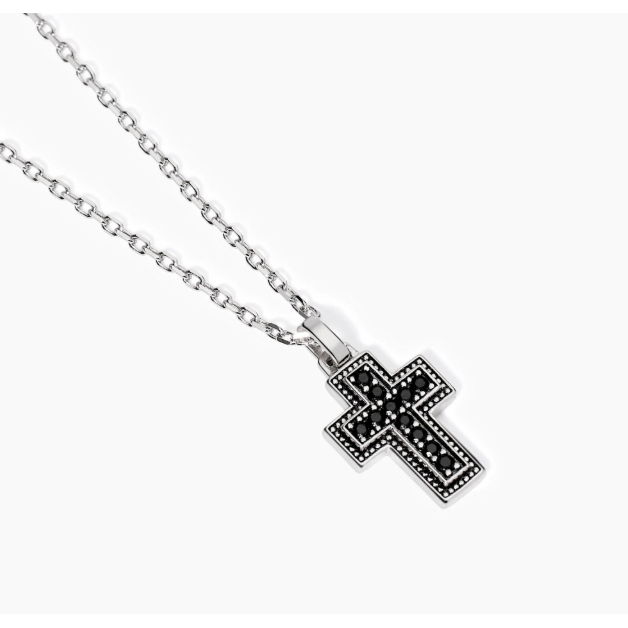 Collana da uomo in argento con croce e zirconi neri MYSTICAL 553754 Mabina