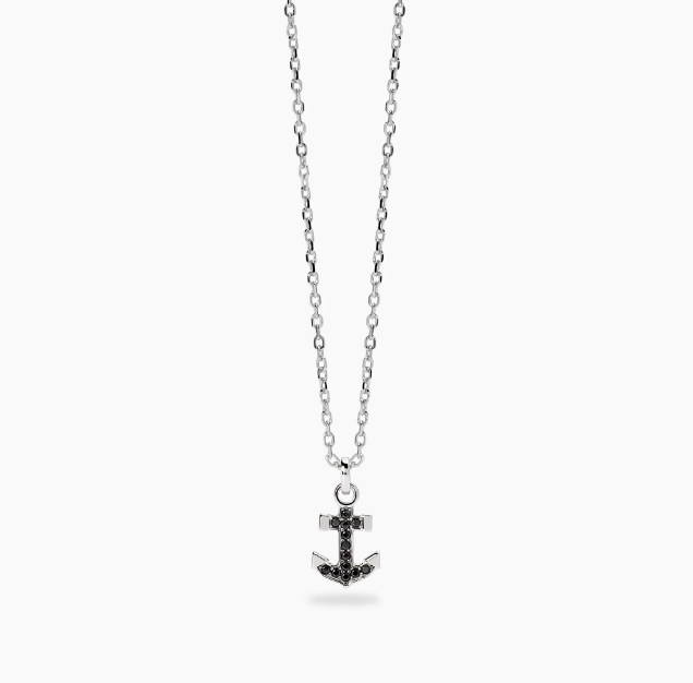 Collana in argento con ancora in zirconi neri da uomo NAVY RULE Mabina 553872