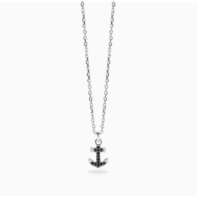 Collana in argento con ancora in zirconi neri da uomo NAVY RULE Mabina 553872
