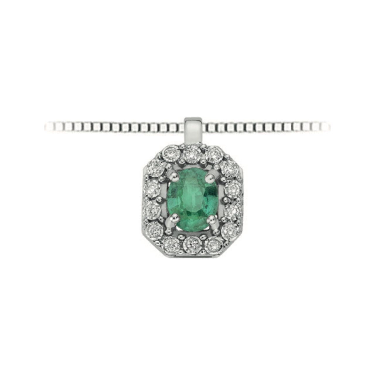 Collana in oro bianco 9kt con brillanti e smeraldo OPE12419.007 OroGioia