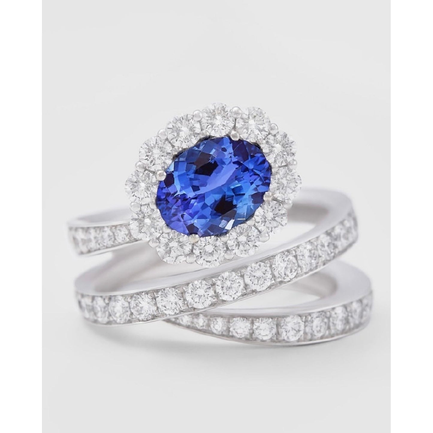 Anello intreccio in oro bianco,diamanti e tanzanite Giorgio Visconti AB17121T
