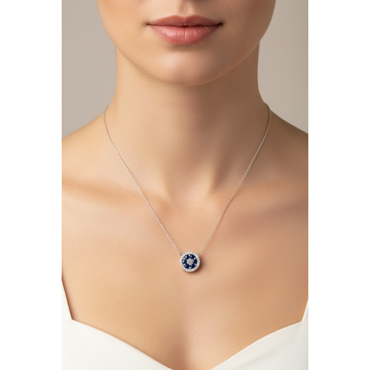 Girocollo in oro bianco con brillanti e zaffiri Crivelli 234-5015