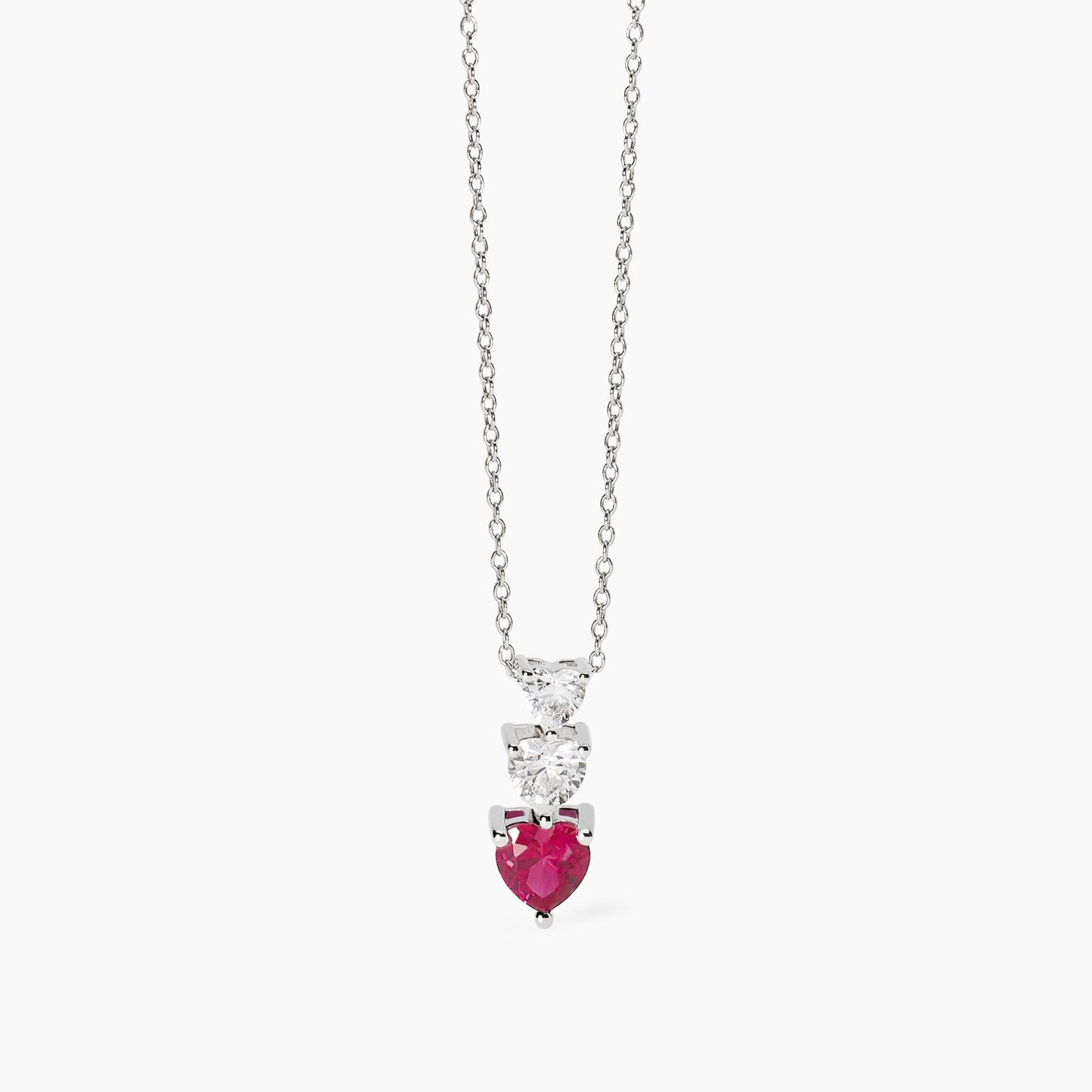 Girocollo con cuori in zirconi e rubino sintetico Lovely Mabina 553761