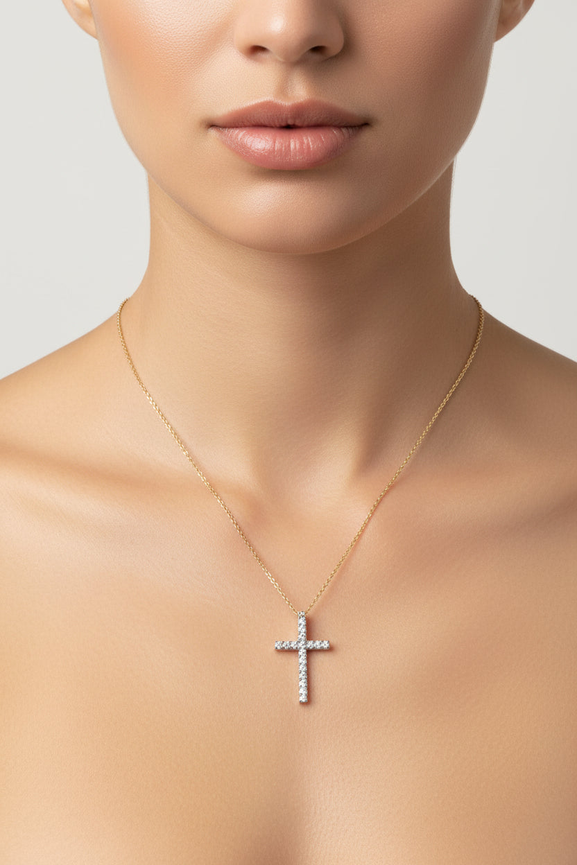 Girocollo con croce in oro rosa con diamanti Crivelli 024-1978-c