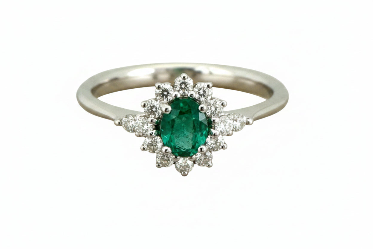 Anello Recarlo in oro bianco diamanti e smeraldo R79CC074/SM025