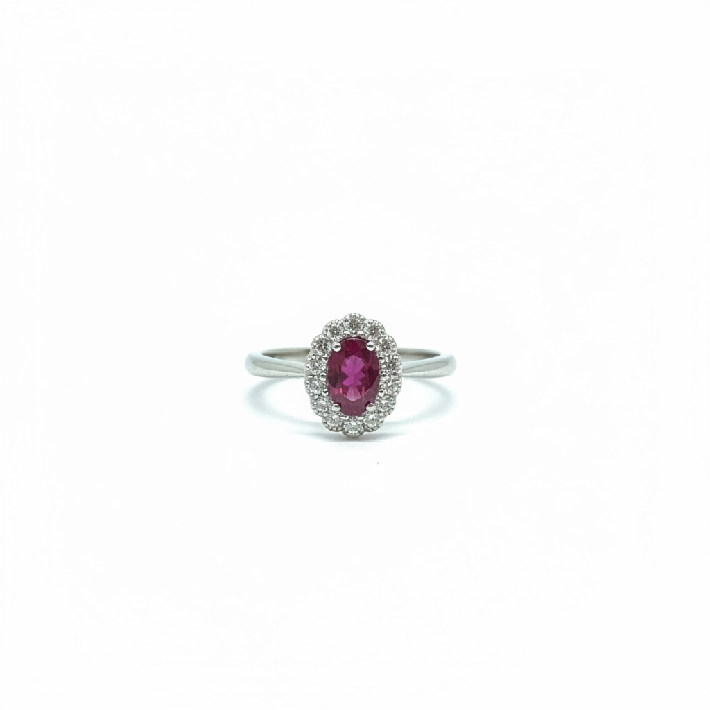 Anello in oro con diamanti e rubino Crivelli