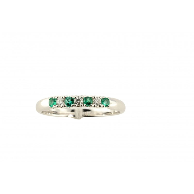 Anello veretta in oro bianco con diamanti e smeraldi Giorgio Visconti AB14136AS