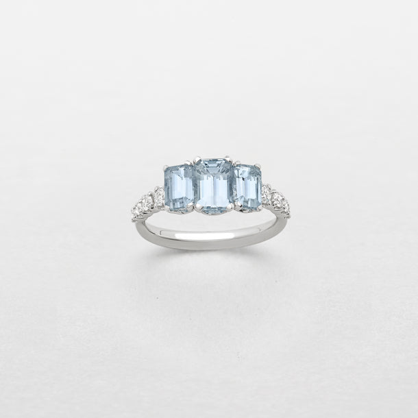ANELLO IN ORO BIANCO, DIAMANTI E ACQUAMARINA AB16988BA