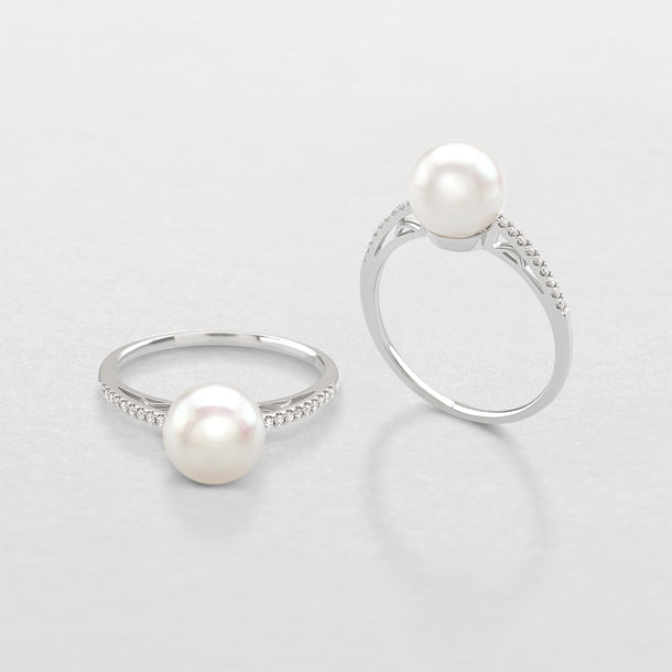 Anello in oro bianco con brillanti e perla Giorgio Visconti ABX15899