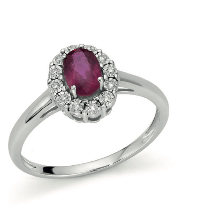 anello in oro bianco 9kt con brillanti e rubino OAR12415.006 OroGioia