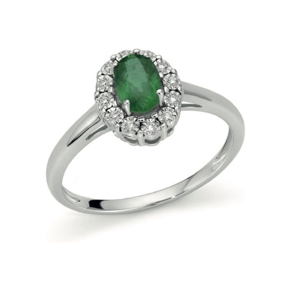 anello in oro bianco 9kt con brillanti e smeraldo OAE12415.006 OroGioia