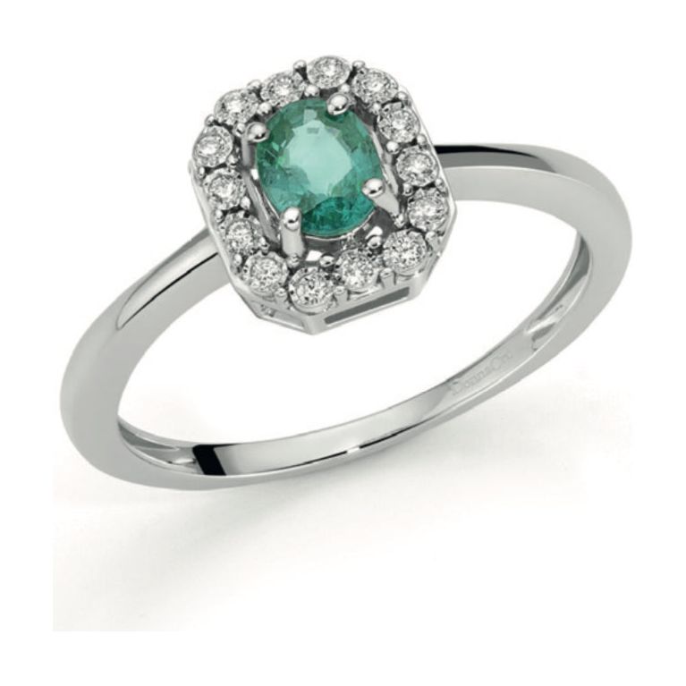 anello in oro bianco 9kt con brillanti e smeraldo OAE12418.007 OroGioia