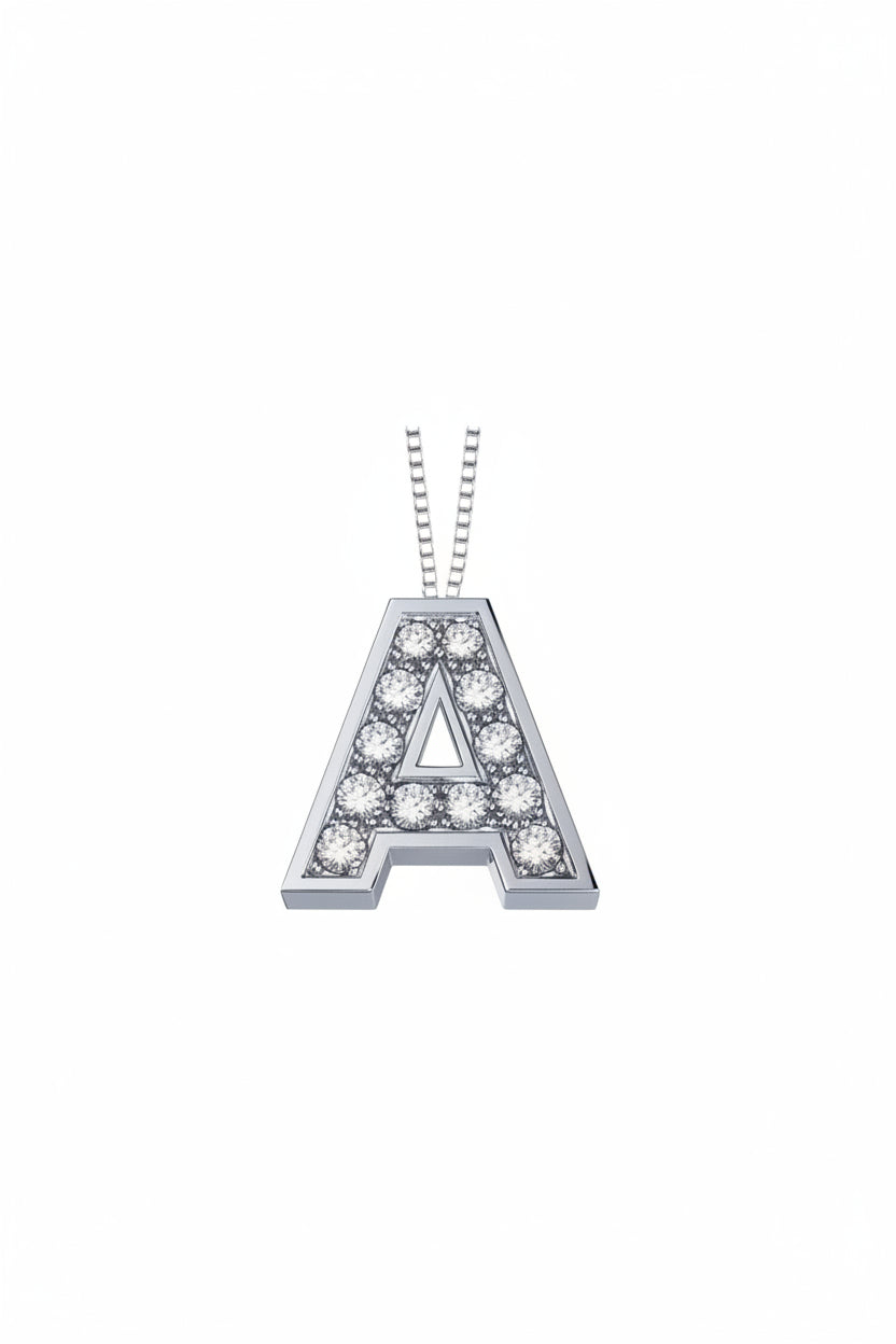 Collana DonnaOro con iniziale A in oro bianco e diamanti