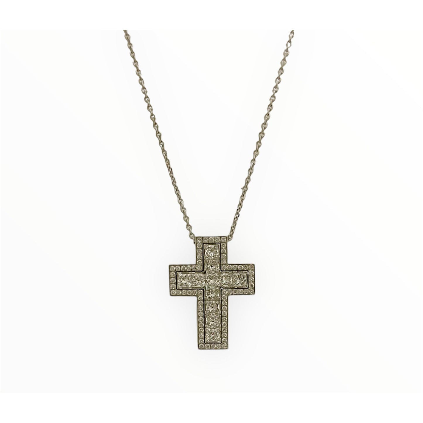 GIROCOLLO CON CROCE IN ORO BIANCO E DIAMANTI GB39600 GIORGIO VISCONTI