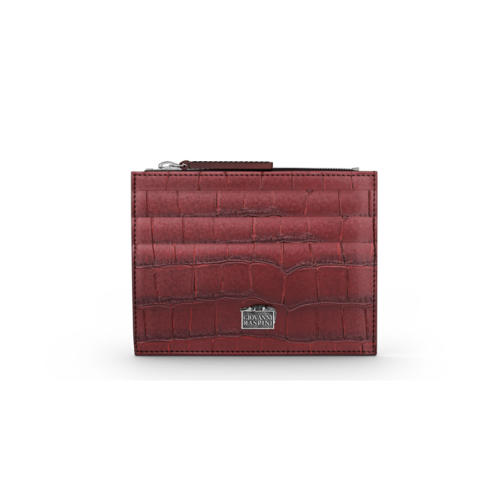 Portacarte con zip pelle Croco borgogna Giovanni Raspini L0030