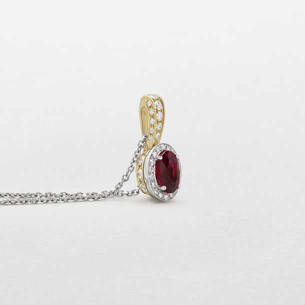 Girocollo in oro bianco e rosa con rubino e contorno di diamanti Giorgio Visconti G39365ar