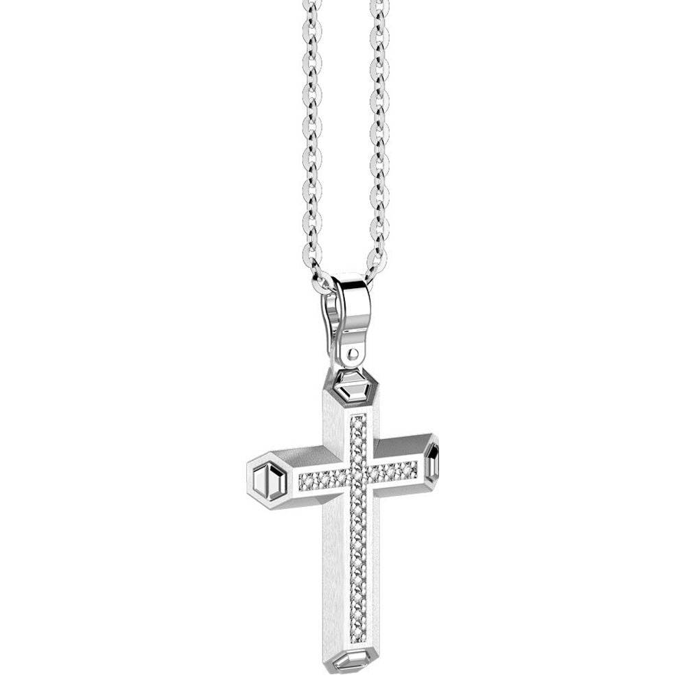 Collana Zancan in oro bianco con croce e diamanti EC740B - Punto Gioielli