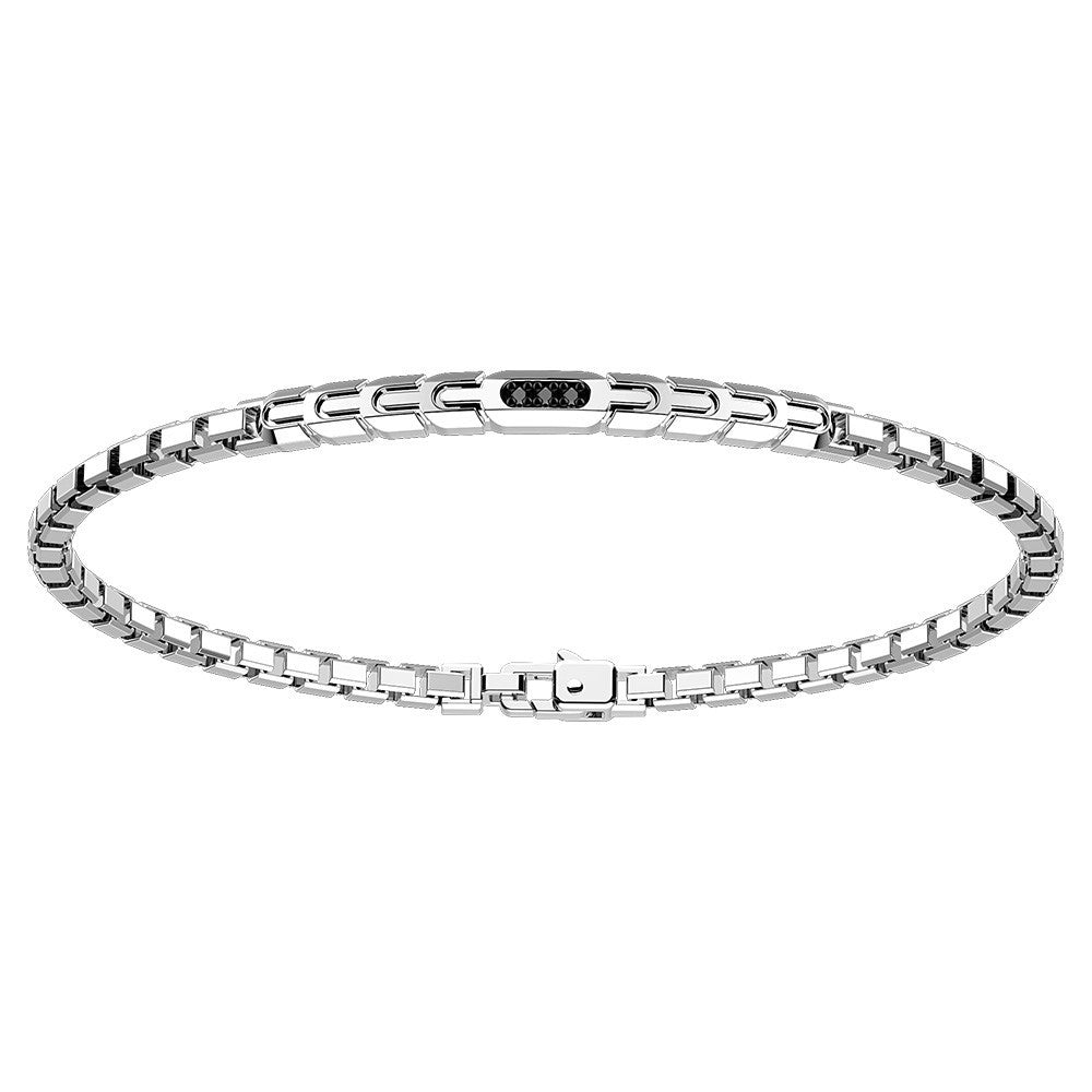 Light Gray Bracciale Zancan in argento con targa e pietre nere EXB819