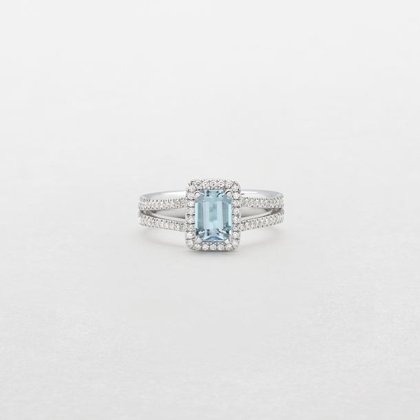 Anello in oro bianco, diamanti e acquamarina Giorgio Visconti ABX15239S