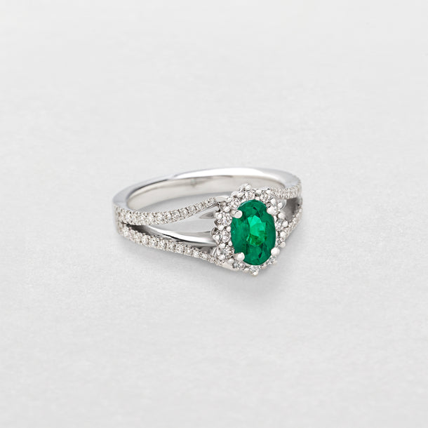ANELLO IN ORO BIANCO, BRILLANTI E SMERALDO GIORGIO VISCONTI AB16888S