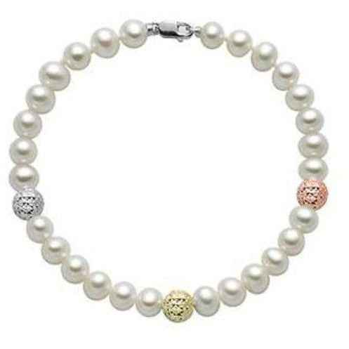 Bracciale perle Miluna con sfere in oro bianco, rosa e giallo PBR2838V