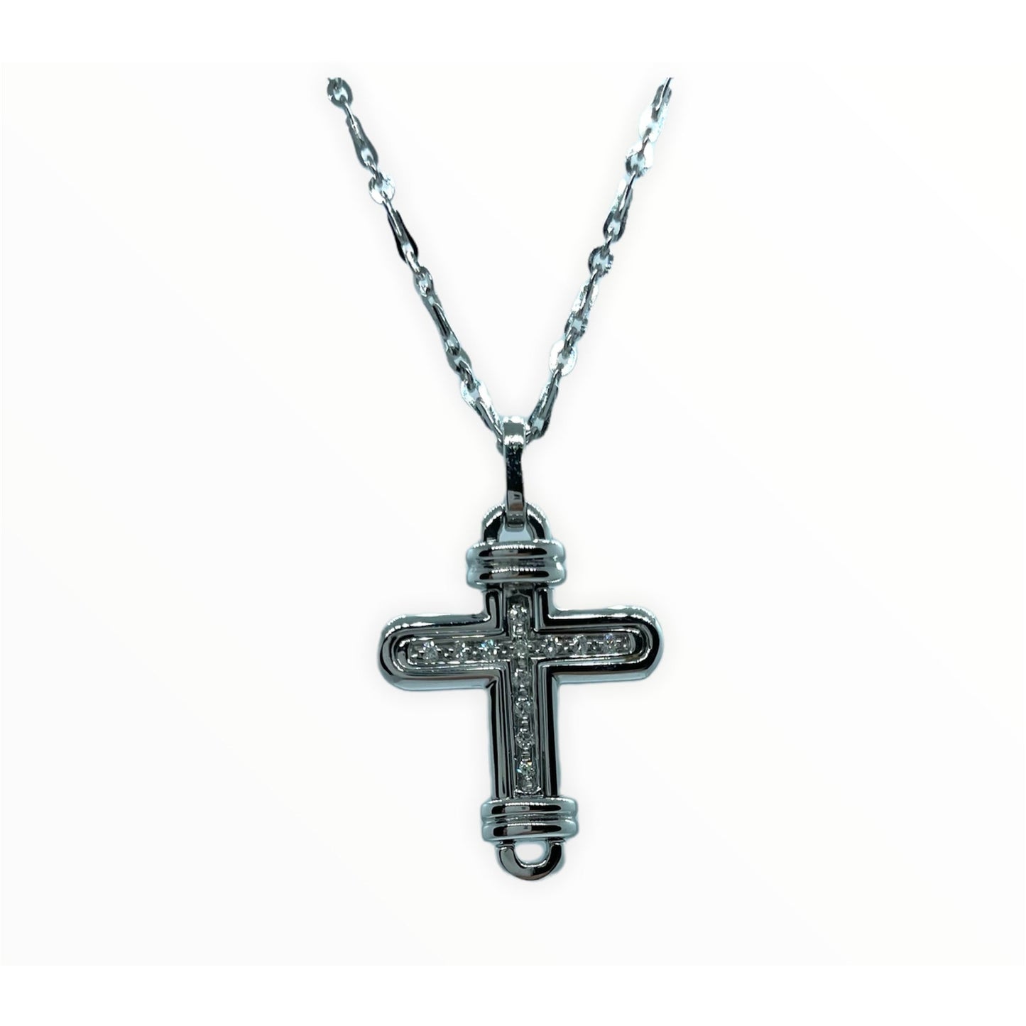Dark Slate Gray Collana Zancan in oro bianco con croce e diamanti EC333B