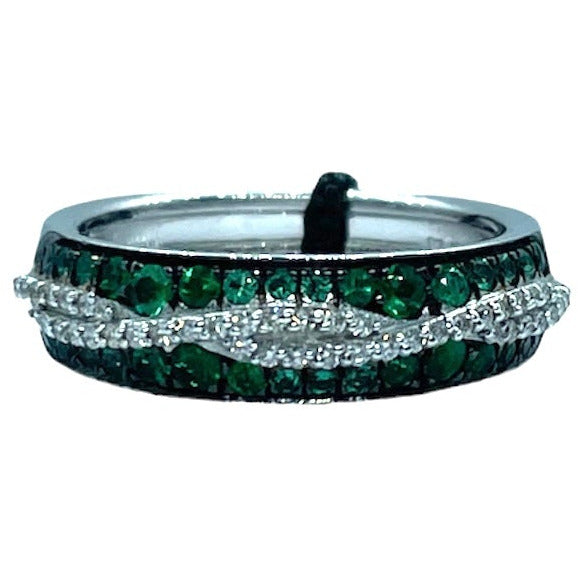 ANELLO A FASCIA RECARLO IN ORO DIAMANTI E SMERALDI XE396/BSME