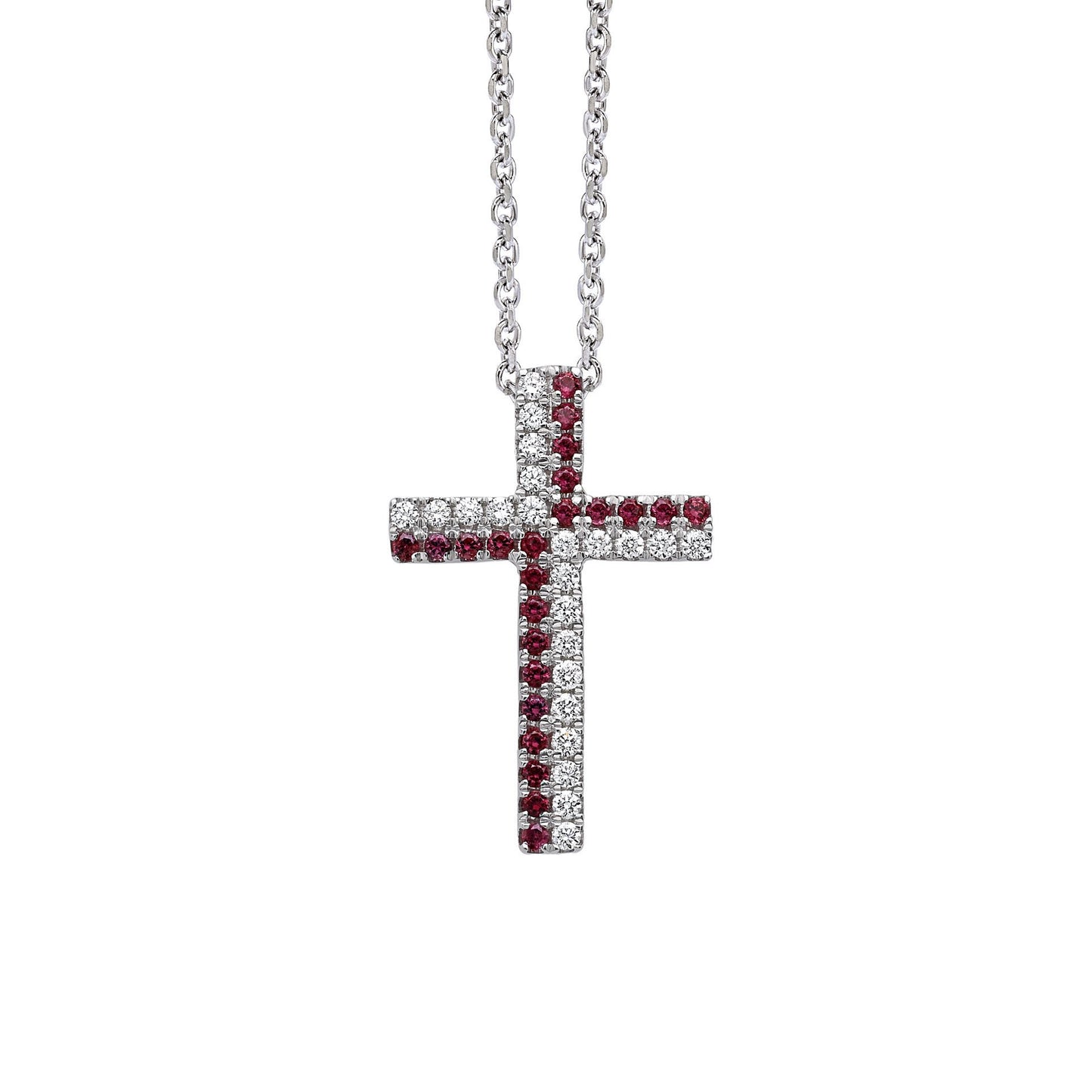 Light Gray GIROCOLLO CON CROCE IN ORO BIANCO DIAMANTI E RUBINI GIORGIO VISCONTI GBX37660R