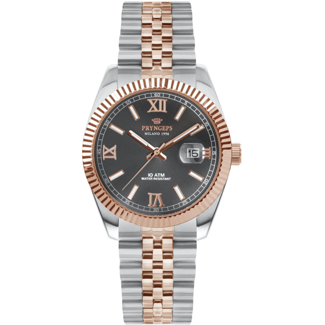 Gray OROLOGIO PRYNGEPS A822/2R QUARTZ ACCIAIO BICOLORE ROSE GOLD DONNA