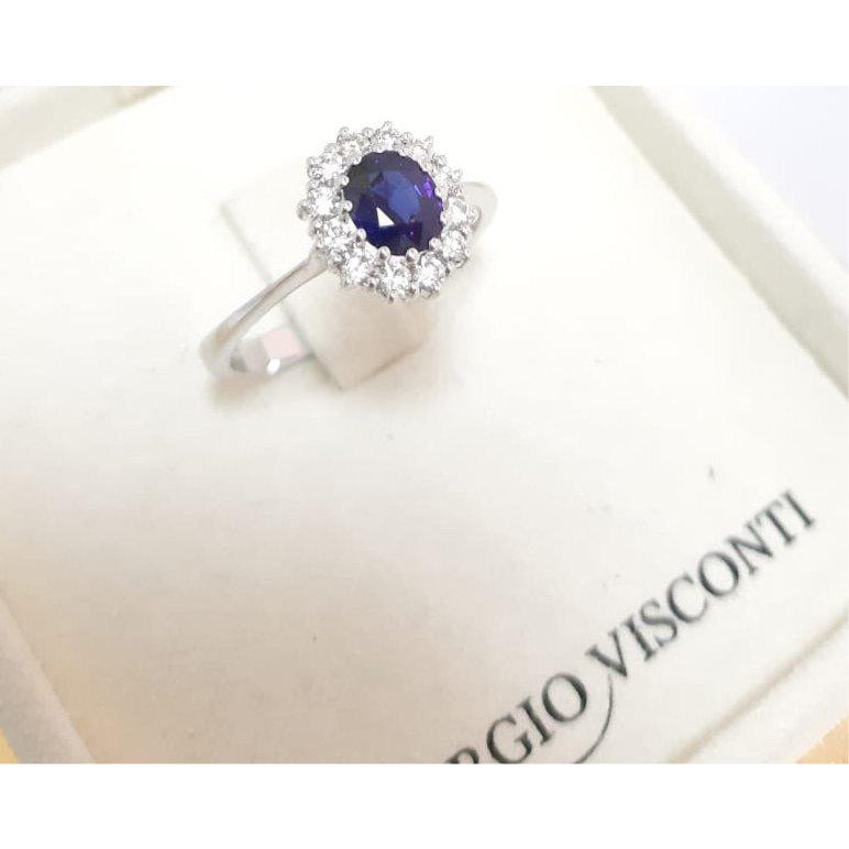 Antique White ANELLO IN ORO BIANCO, BRILLANTI E ZAFFIRO GIORGIO VISCONTI