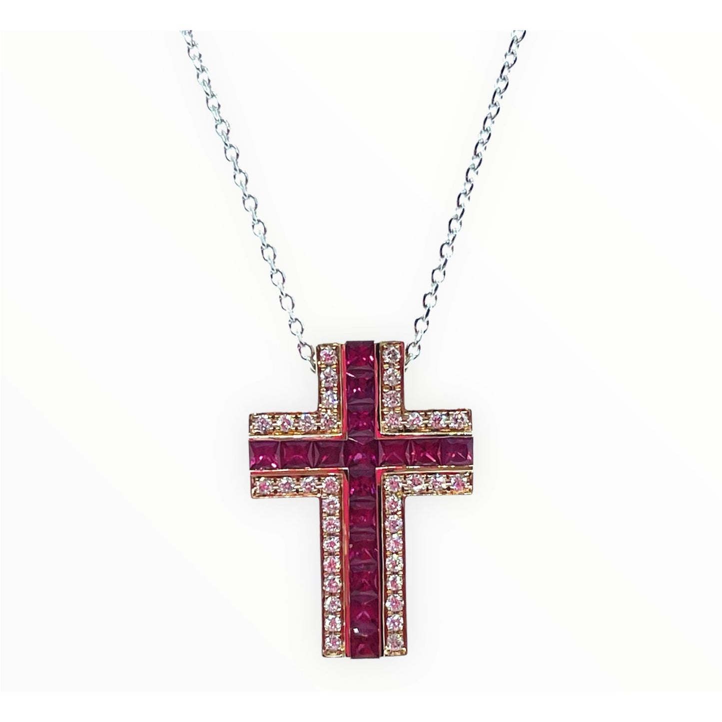 Girocollo con croce in oro bianco e rosa con diamanti Giorgio ViscontiG39403R