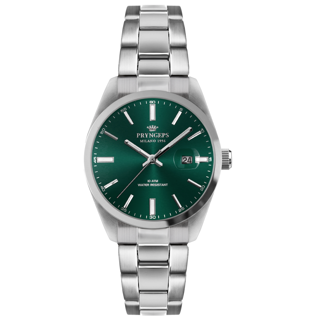 Gray OROLOGIO PRYNGEPS A1071 QUARTZ ACCIAIO BRACCIALE SOLIDO UOMO