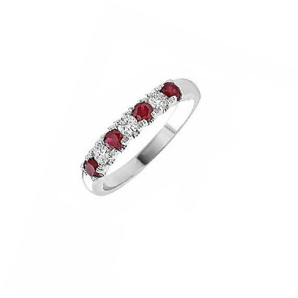 Anello veretta in oro bianco con diamanti e rubini Giorgio Visconti AB14136ER