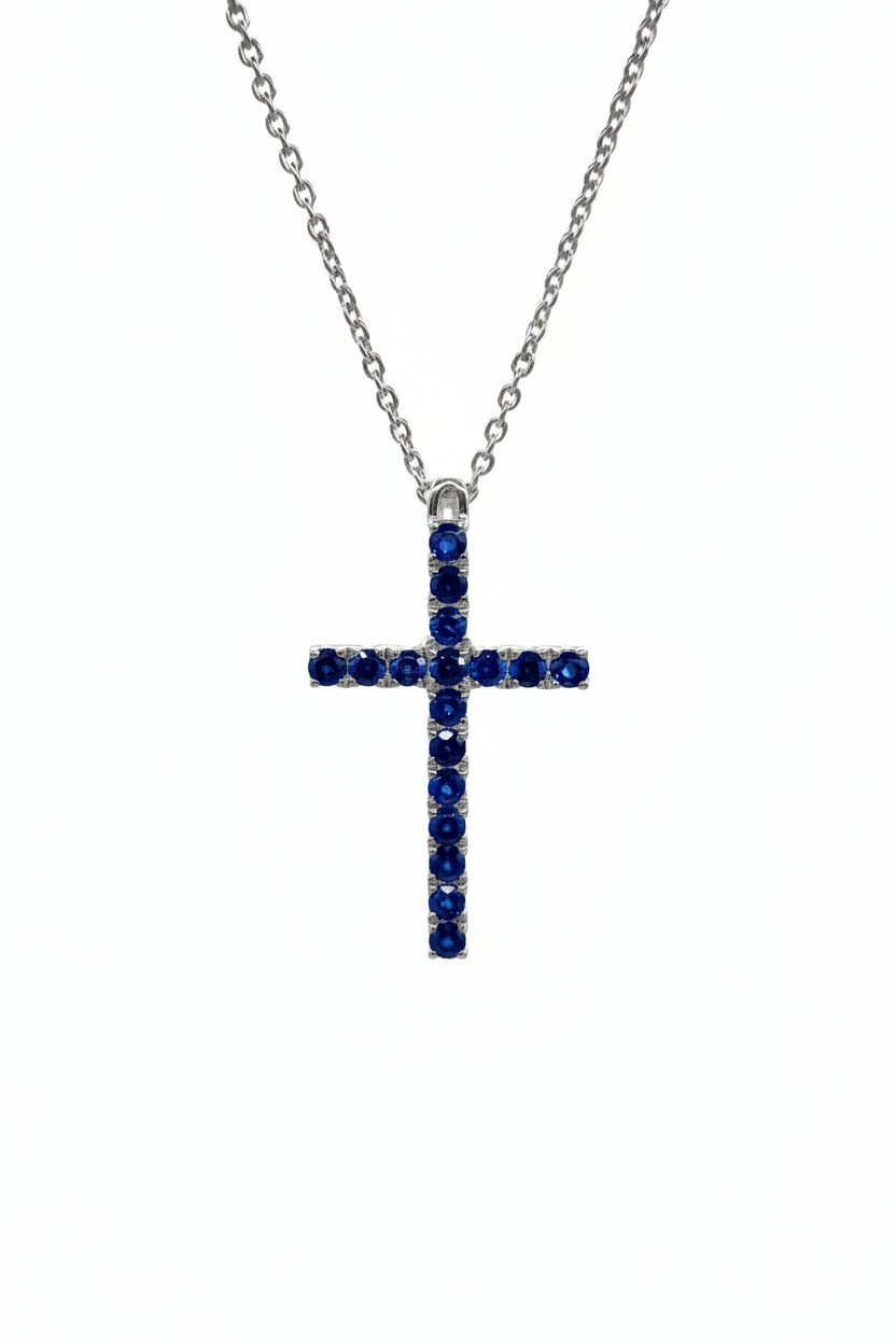 Girocollo con croce in oro e zaffiri blu Crivelli 024-1927