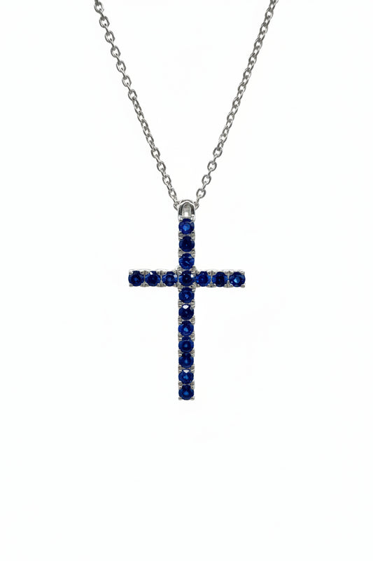 Girocollo con croce in oro e zaffiri blu Crivelli 024-1927