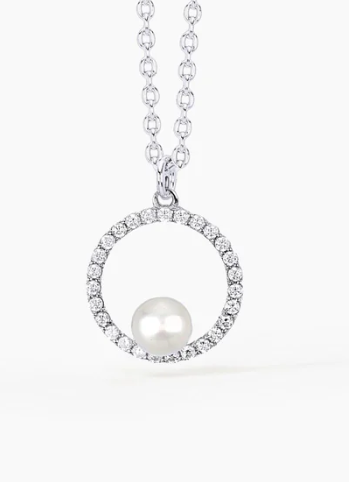 Girocollo in argento con ciondolo a cerchio in zirconi con perla coltivata SUNRISE 553259 Mabina