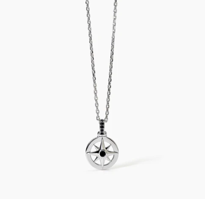 Collana da uomo in argento con rosa dei venti e zirconi neri JOURNEY 553637
