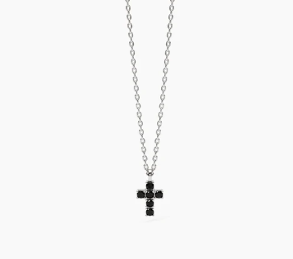 Collana da uomo in argento con croce e zirconi neri MYSTICAL 553676